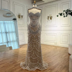 Nude Luxury Beaded Evening Dress with Tassel Short Cape LA72876