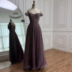 Caramel Off Shoulder A-Line Arabic Evening Dress LA72147B