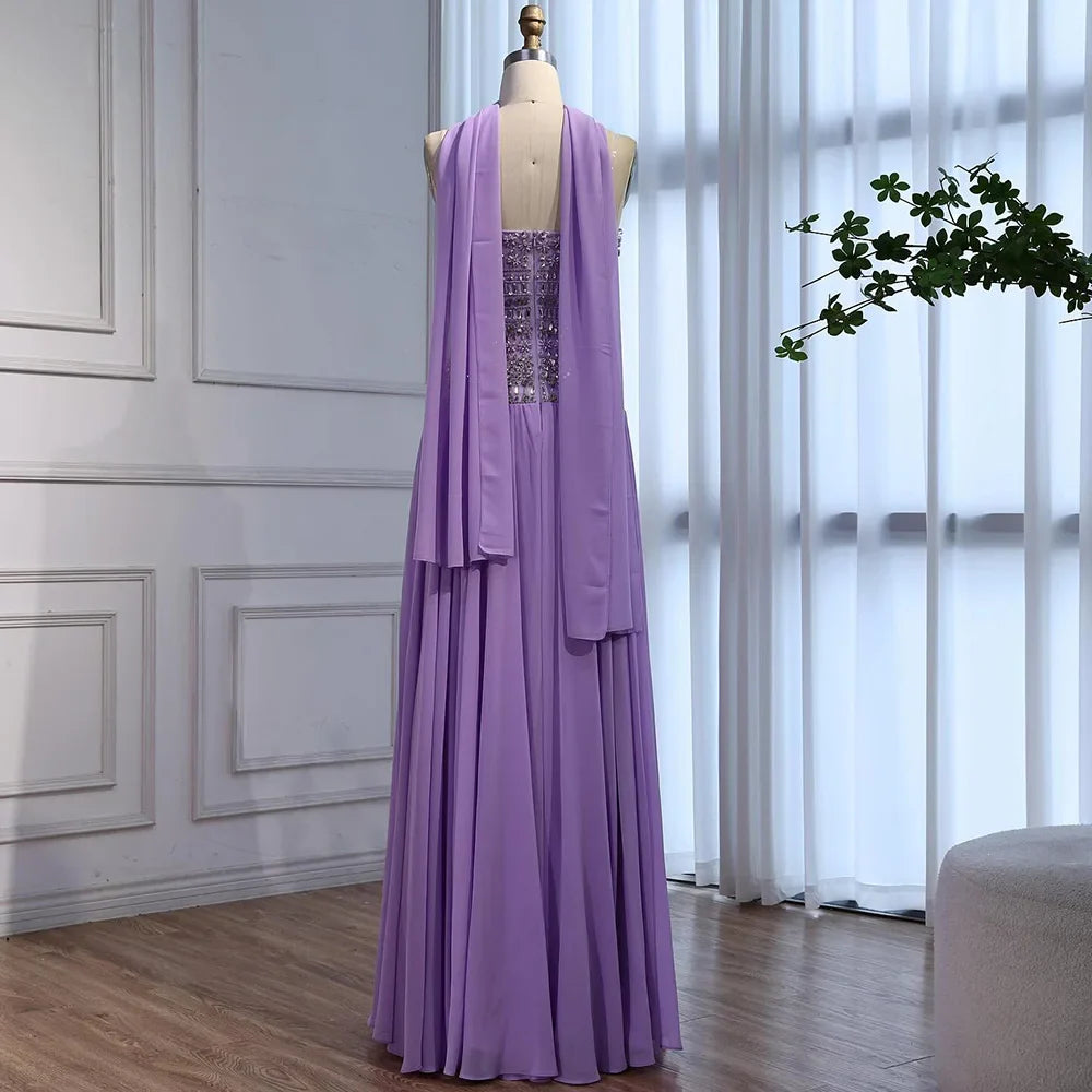 Lilac   Beaded A Line Arabic Evening Dress LA73044