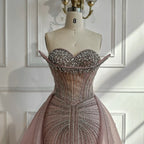 Luxury Dubai Nude Beaded Mermaid Evening Dress with Overskirt LA72811