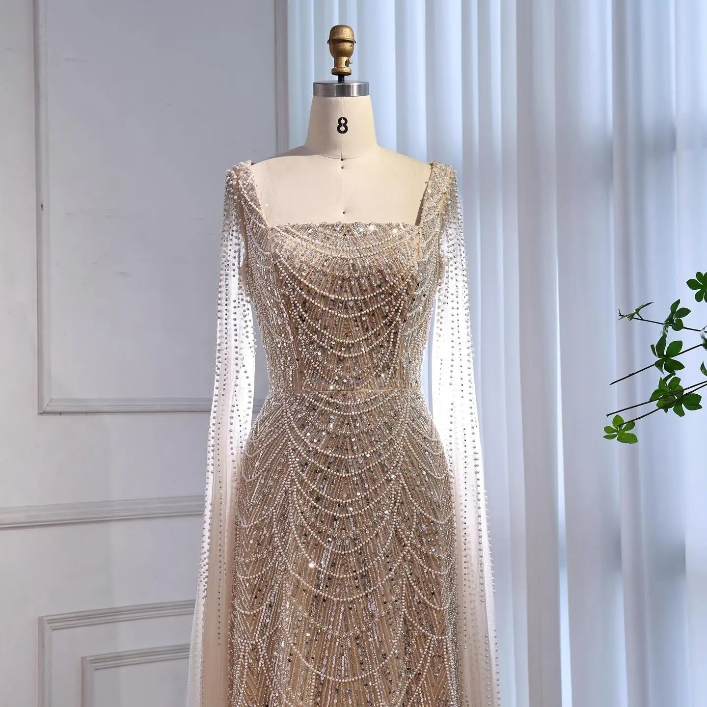 Luxury Dubai Nude Modest Muslin A-Line Evening Dress Plus Size LA72590B - SERENE HILL