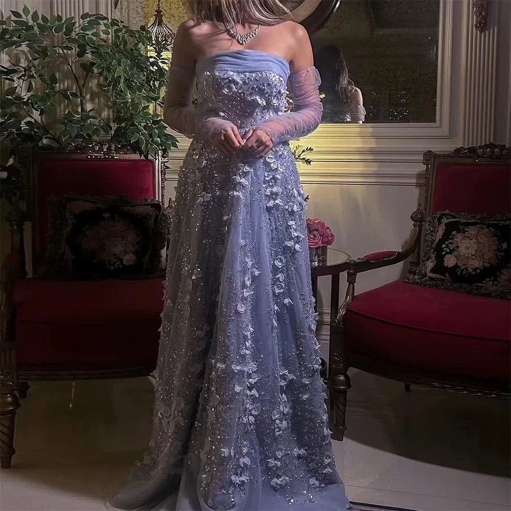 Elegant Pink 3D Flowers Evening Dress with Gloves LA72912