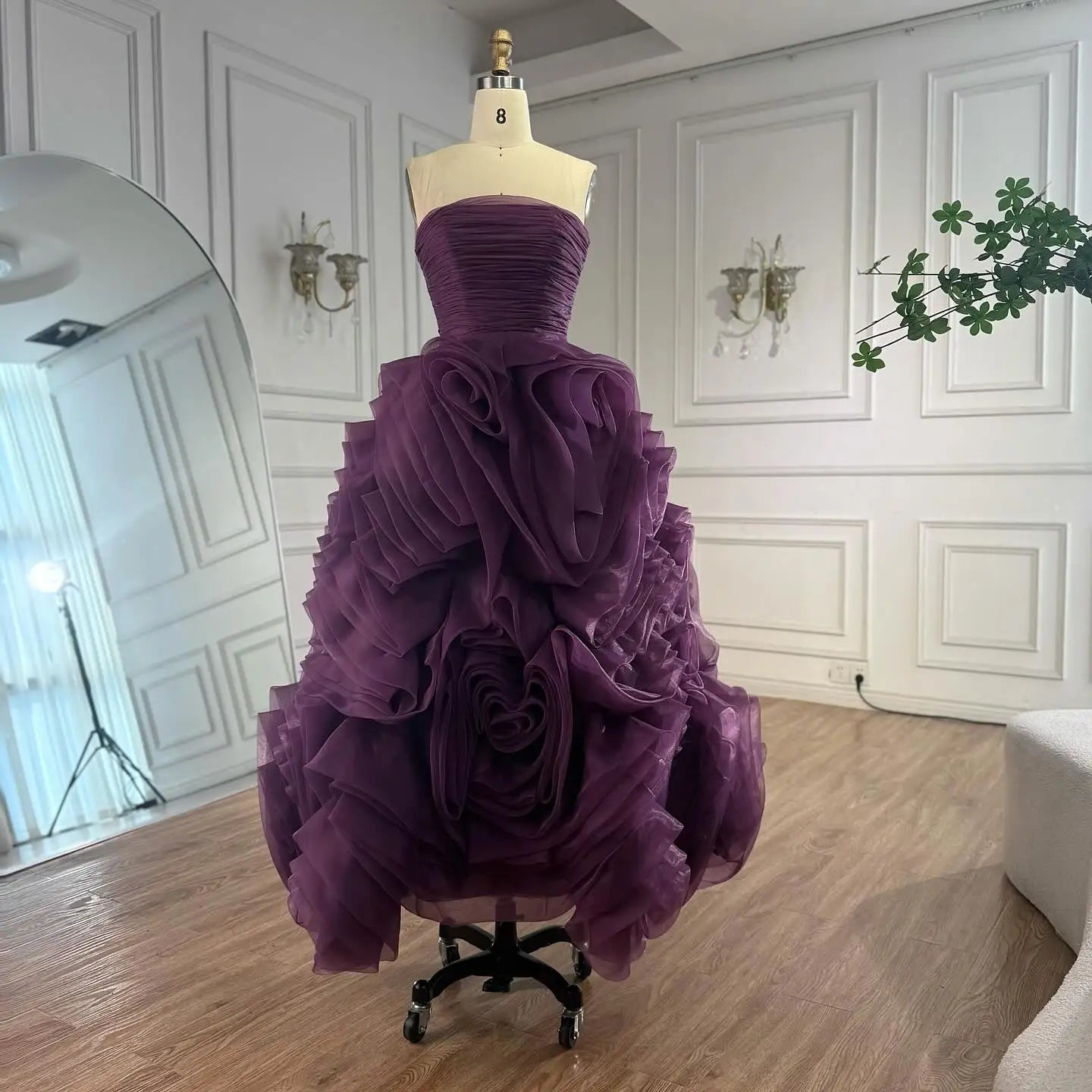 Luxury Purple 3D Rose Flower Strapless Princess Evening Dress LA73176 - SERENE HILL