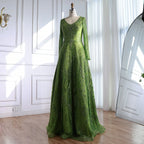 Luxury Lime Green Lace Beaded Long Sleeve Evening Dress LA73324 - SERENE HILL