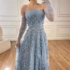 Elegant Pink 3D Flowers Evening Dress with Gloves LA72912