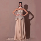 Luxury Designer Nude Beaded Chiffon Evening Dress LA72915