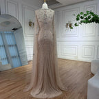 Luxury Green Beaded Mermaid Dress with Cape Sleeves LA73115