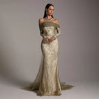 Elegant Olive Green Evening Dress with Lace Sleeves LA72942