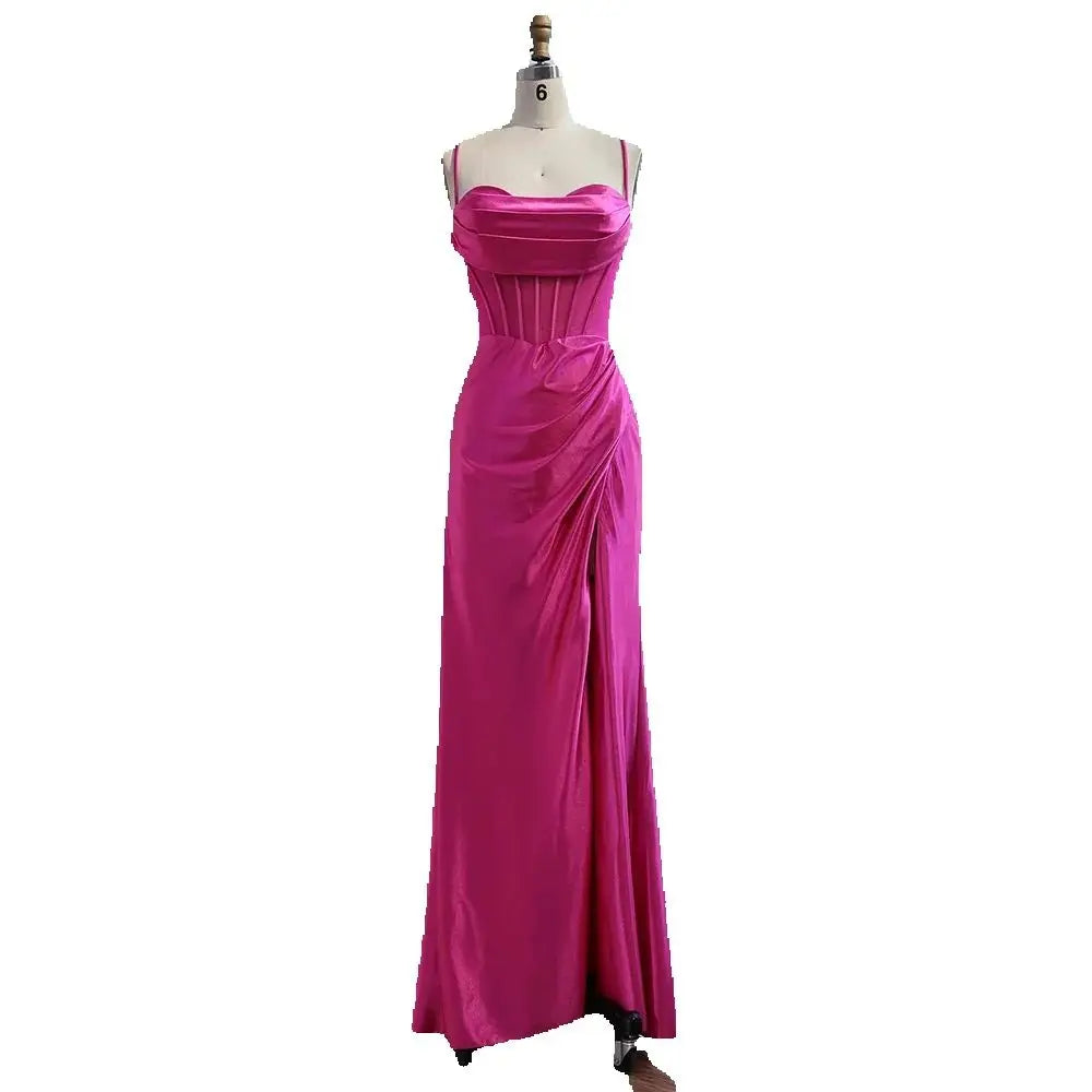 Pink Mermaid Sweetheart Ruched Silk Satin Evening Dress LA73153 - SERENE HILL