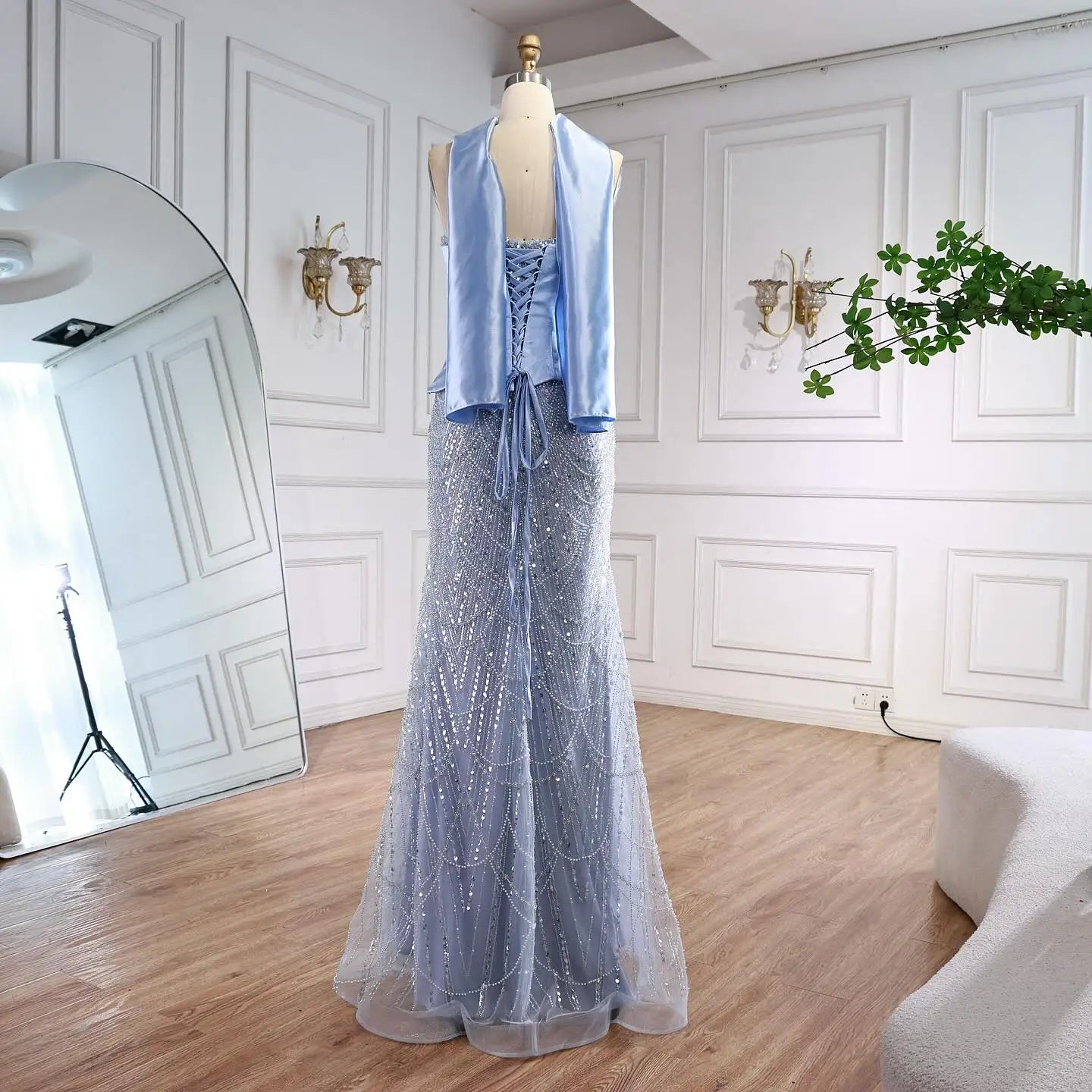 Blue Arabic Dubai Designer A-Line Evening Dress for Women Party LA73216 - SERENE HILL