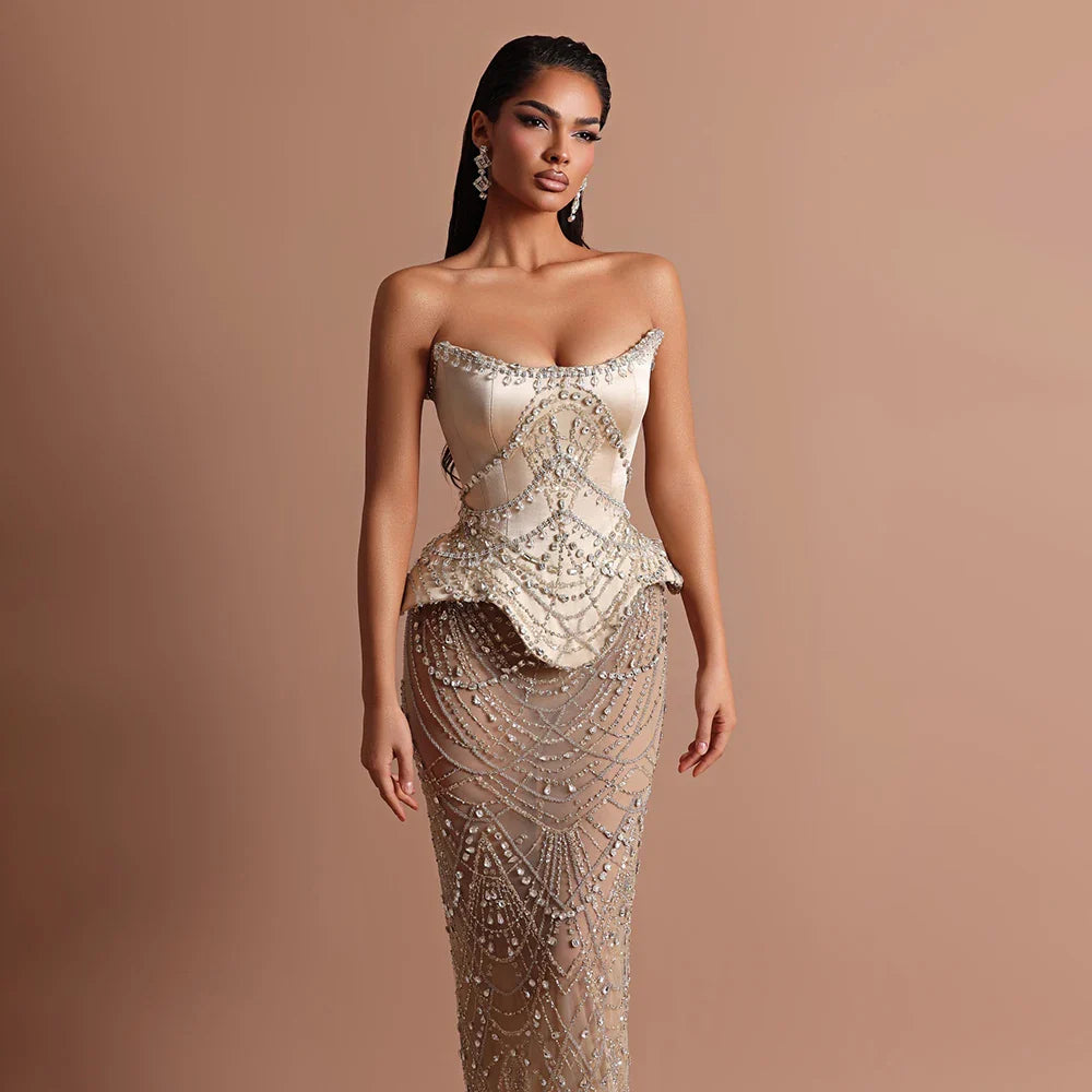 Luxury Strapless Beaded Evening Party Couture Dress LA73166