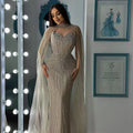Luxury Dubai Caramel Beaded Evening Dress With Cape LA72811C - SERENE HILL