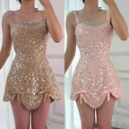Luxury Nude Pearl Beaded A-Line Mini Evening Dress LA73211 - SERENE HILL