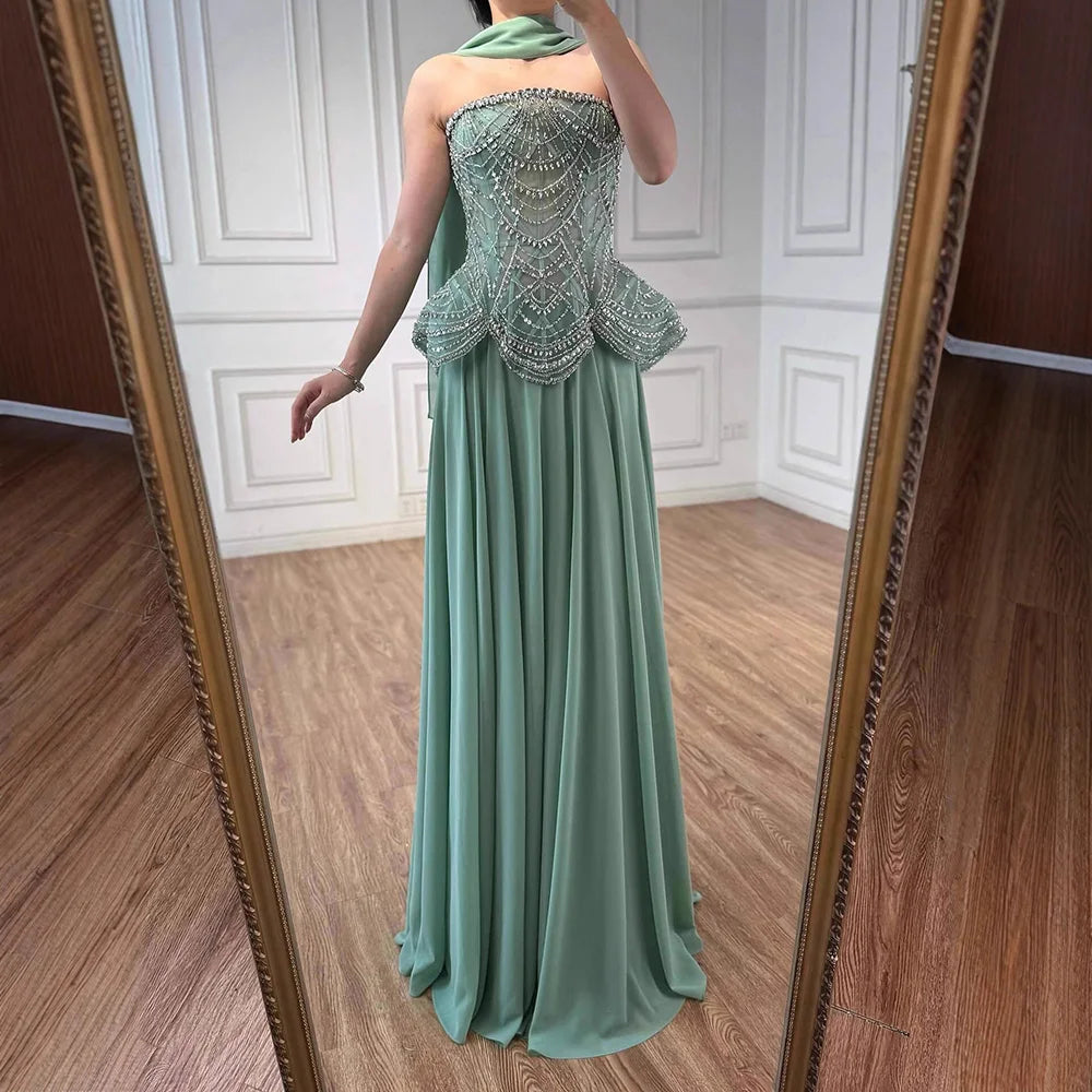 Luxury Designer Nude Beaded Chiffon Evening Dress LA72915