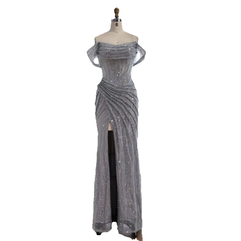 Luxury Silver Diamond Corset Off Shoulder Mermaid Evening Dress LA73410 - SERENE HILL