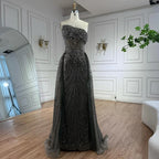 Luxury Olive Green Beaded Mermaid Evening Dress with Overskirt LA73164