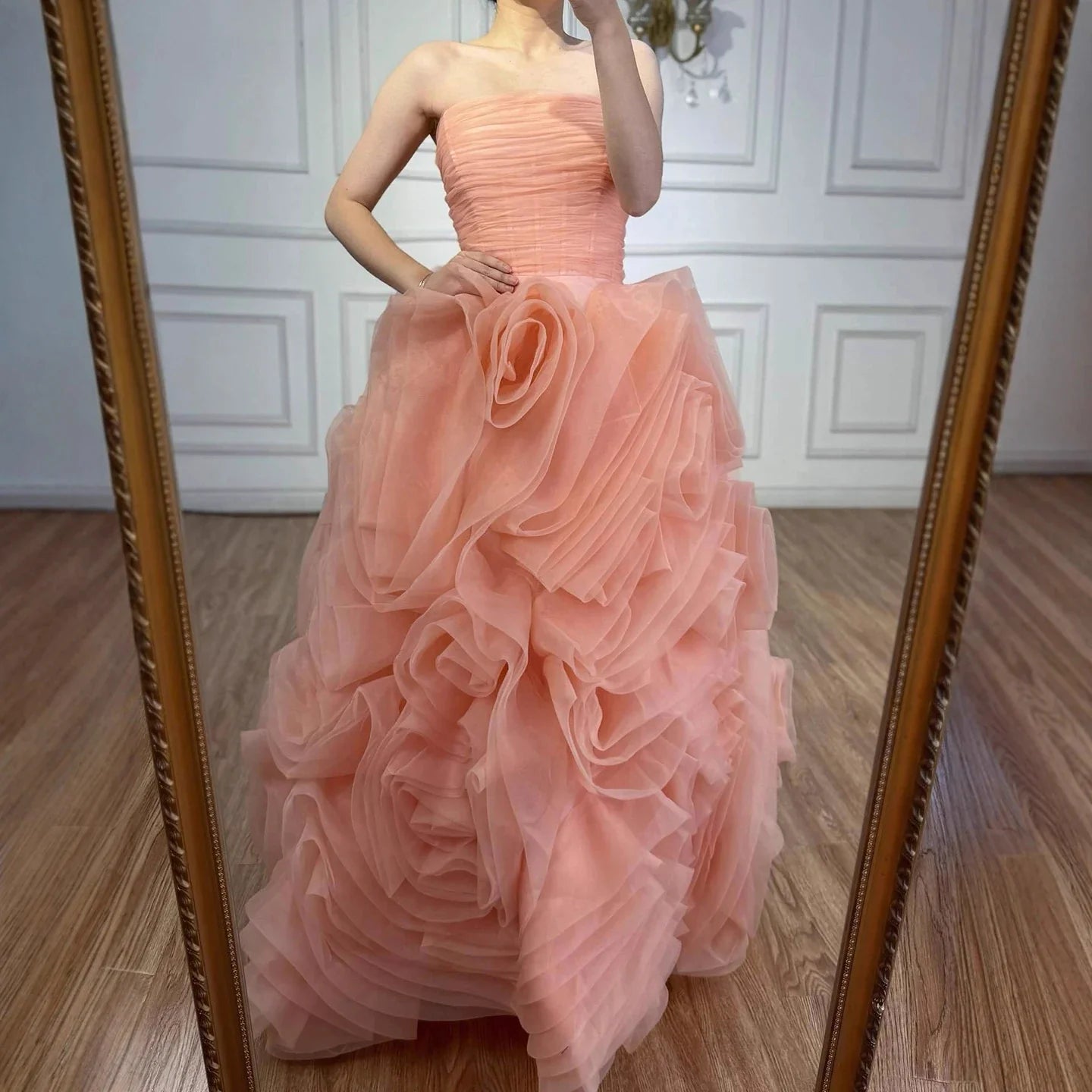 Luxury Purple 3D Rose Flower Strapless Princess Evening Dress LA73176 - SERENE HILL