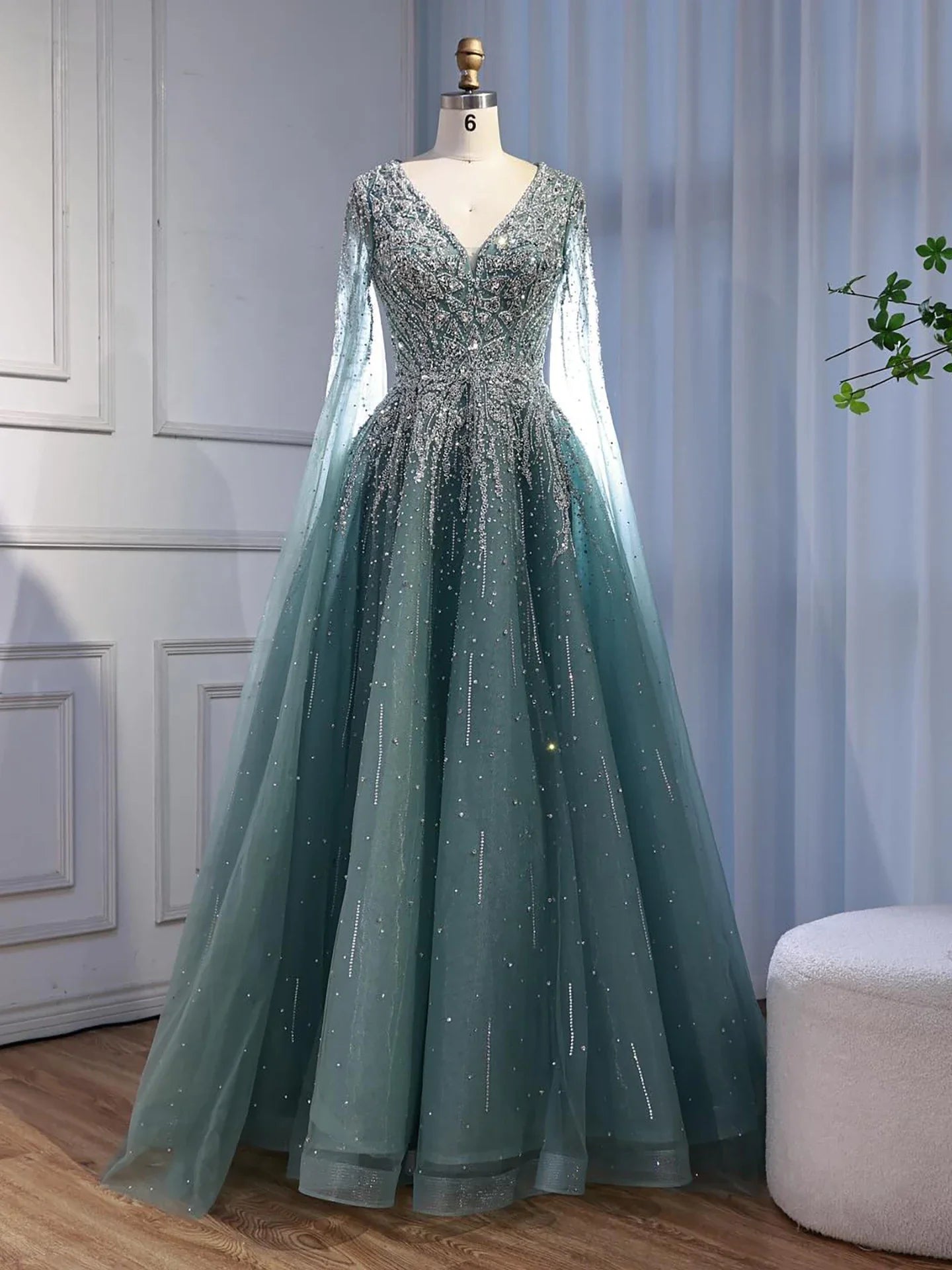 Luxury Caramel Dubai Evening Dress with Cape LA73269 - SERENE HILL