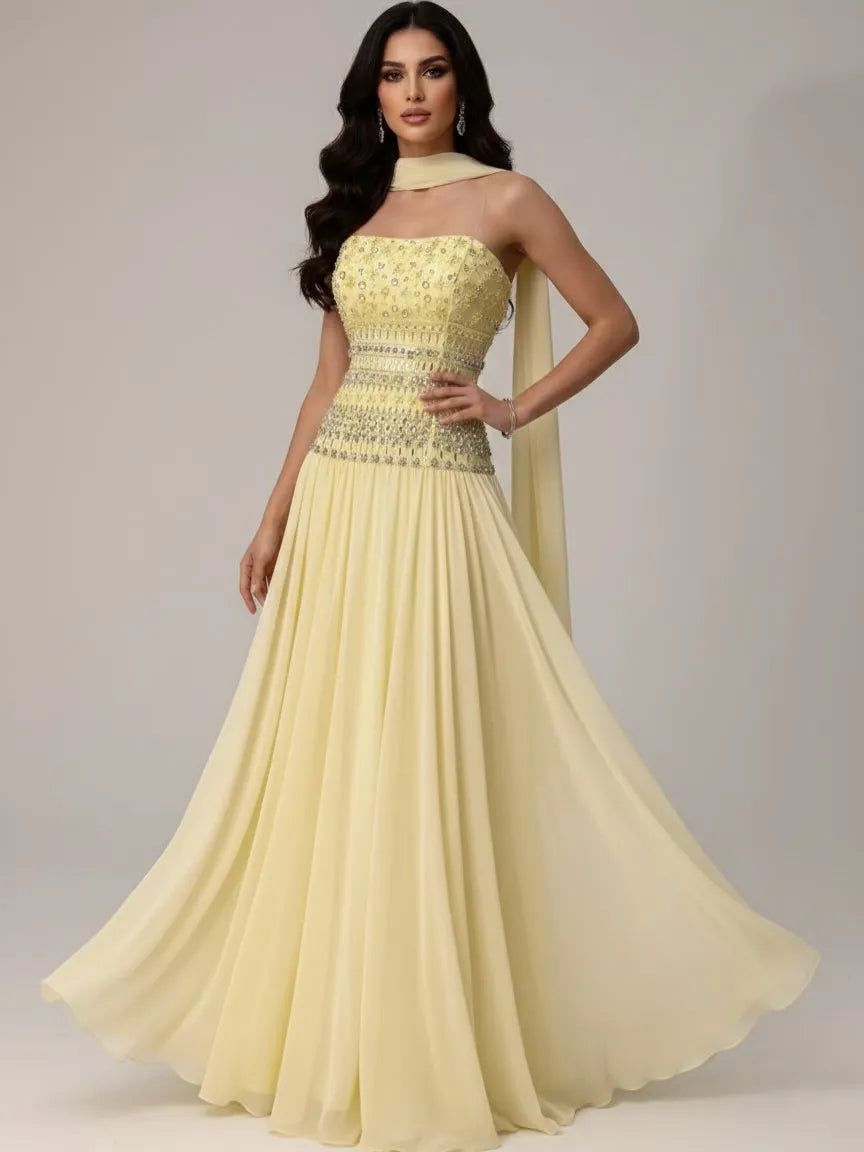 Lilac   Beaded A Line Arabic Evening Dress LA73044