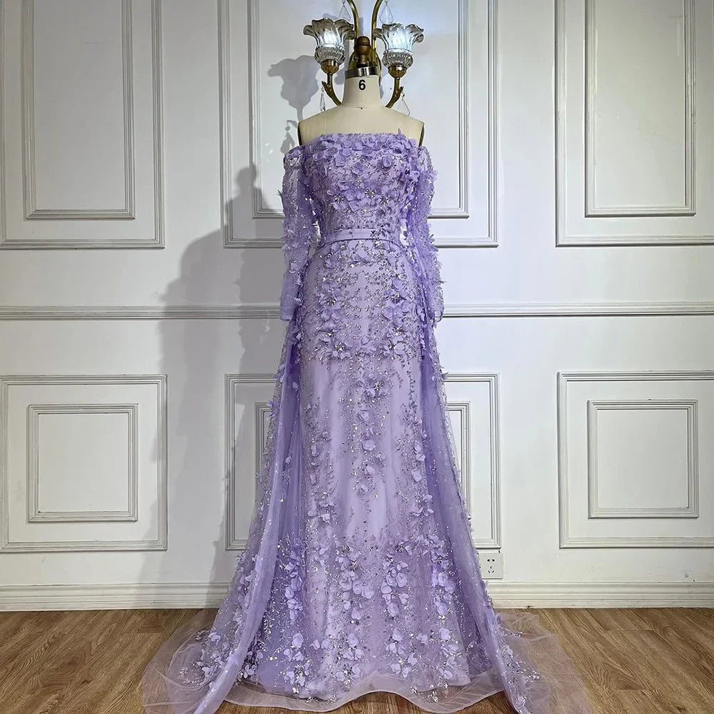 Pink Beaded Mermaid Evening Gown with Overskirt and Appliques LA72641