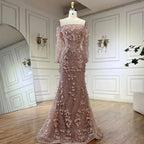 Pink Beaded Mermaid Evening Gown with Overskirt and Appliques LA72641