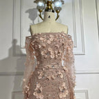 Pink Beaded Mermaid Evening Gown with Overskirt and Appliques LA72641