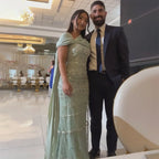 Luxury Sage Green Beaded Evening Dress with Cape LA72126B