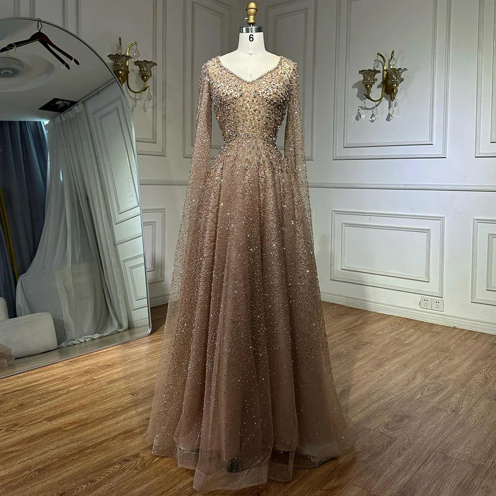 Luxury Purple A-Line Evening Dress with Cape Sleeves Plus Size LA72147A