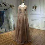 Luxury Purple A-Line Evening Dress with Cape Sleeves Plus Size LA72147A