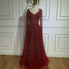 Luxury Purple A-Line Evening Dress with Cape Sleeves Plus Size LA72147A