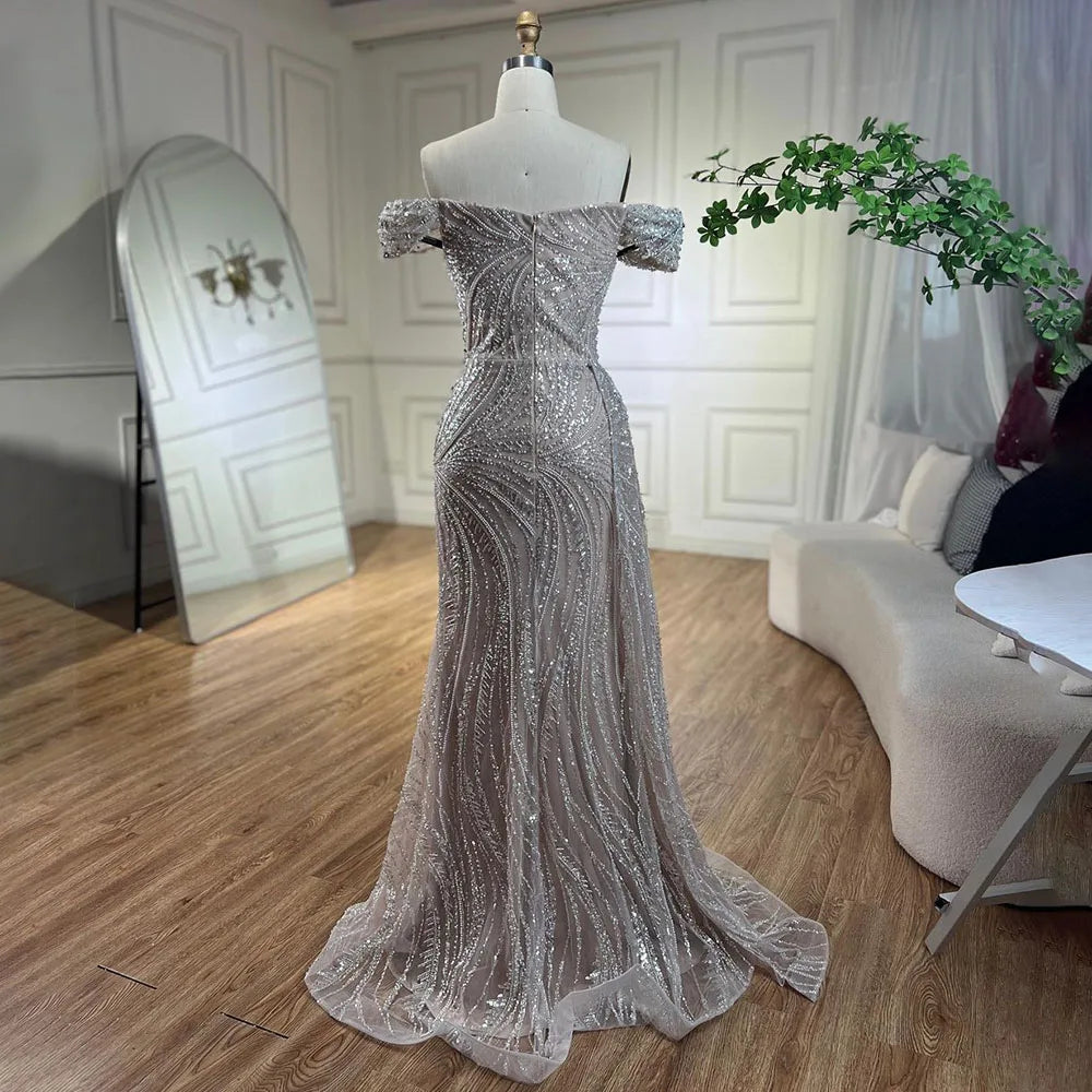 Luxury White Nude Mermaid Split Evening Dress LA72262