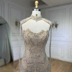 Arabic Nude Mermaid Tassel Beaded Luxury Evening Dress Gown LA72237