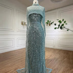 Luxury Designer Pearls Green Evening Dresses with Cape LA72032