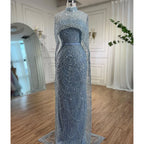 Luxury Designer Pearls Green Evening Dresses with Cape LA72032