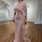 Luxury Designer Pearls Green Evening Dresses with Cape LA72032