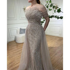 Dubai Luxury Beaded Blue Mermaid Evening Dress Gown with Overskirt LA71634
