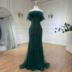 Dubai Luxury Beaded Blue Mermaid Evening Dress Gown with Overskirt LA71634