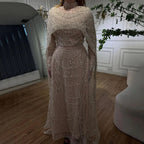 Luxury Modest Sage Green Evening Dress with Pearls LA72032B