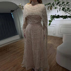 Luxury Modest Sage Green Evening Dress with Pearls LA72032B