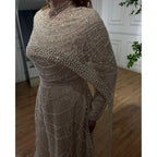 Luxury Modest Sage Green Evening Dress with Pearls LA72032B