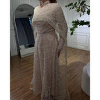 Luxury Modest Sage Green Evening Dress with Pearls LA72032B