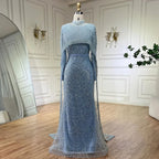 Muslim Long Cape Dubai Crystal Beaded Evening Gown LA72032M