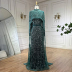 Muslim Long Cape Dubai Crystal Beaded Evening Gown LA72032M