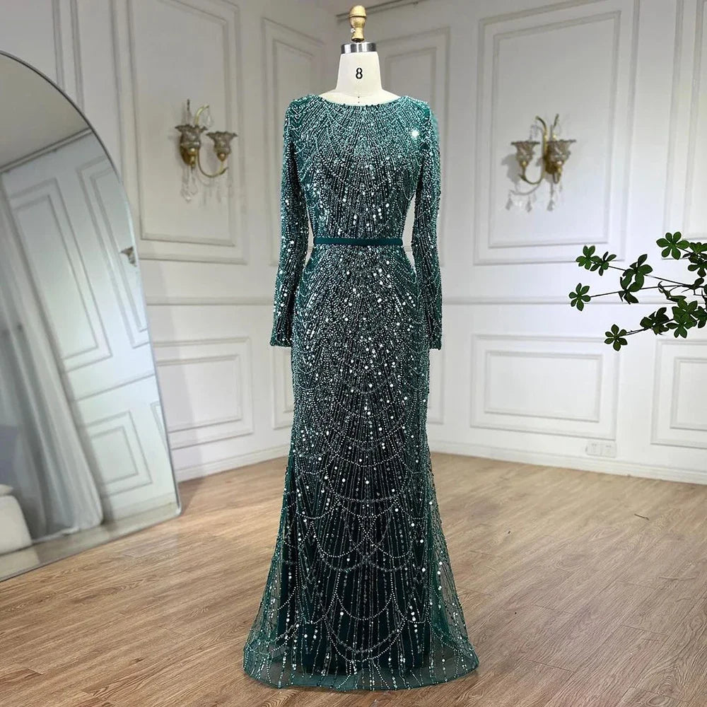 Muslim Long Cape Dubai Crystal Beaded Evening Gown LA72032M