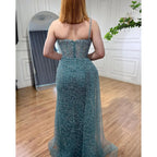 Sparkly Crystal Turquoise One Shoulder Evening Dress LA72144