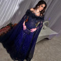 Off Shoulder Feathers Brown Evening Dress with Cape Sleeves LA72401