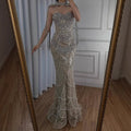 Nude Luxury Beaded Evening Dress with Tassel Short Cape LA72876