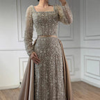 Luxury  Dubai Arabic Muslim Caramel Mermaid Beaded Evening Gown with Overskirt LA72533A
