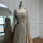 Luxury  Dubai Arabic Muslim Caramel Mermaid Beaded Evening Gown with Overskirt LA72533A