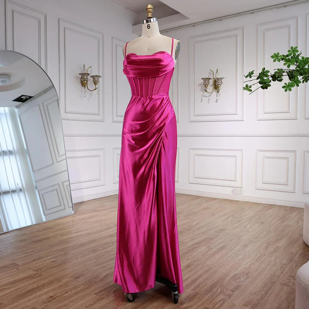 Pink Mermaid Sweetheart Ruched Silk Satin Evening Dress LA73153 - SERENE HILL